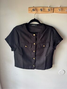 On Twelfth Black Cropped Lady Jacket Top Gold Buttons M